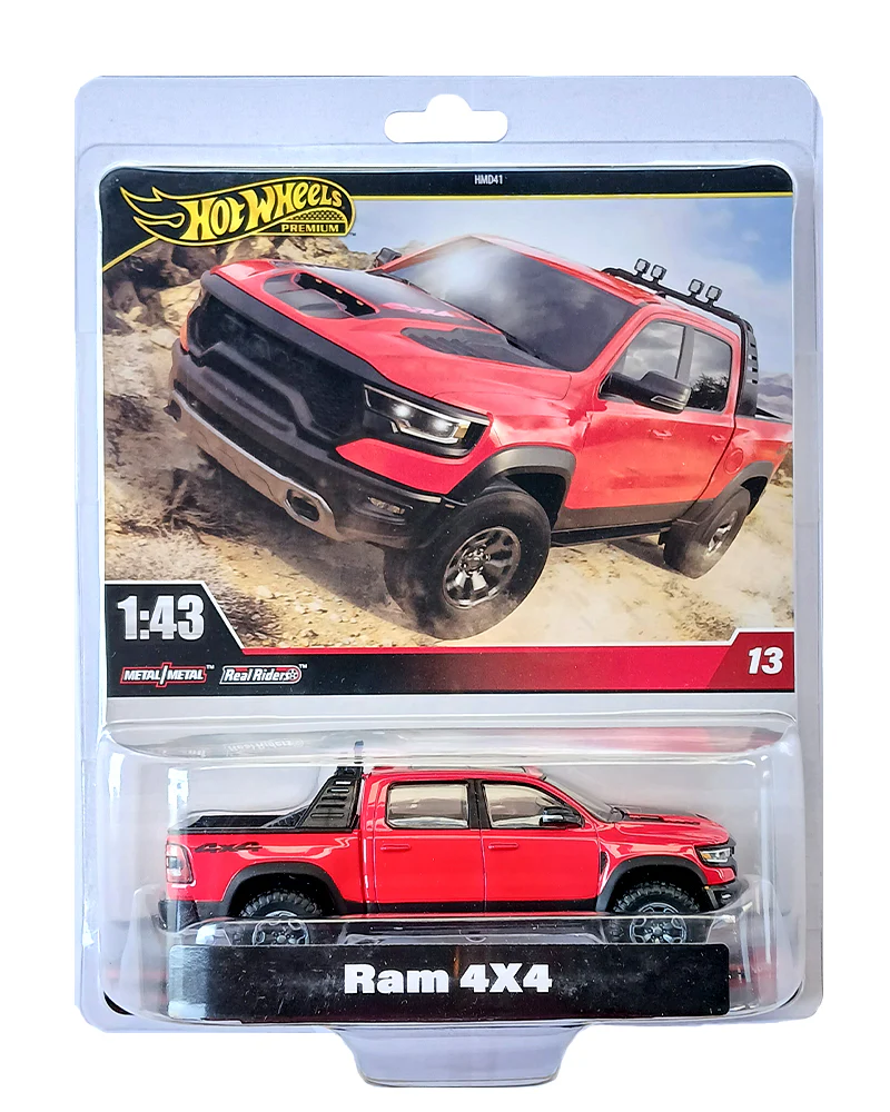 EXCLUSIVES Hot Wheels Premium Ram 4X4 - Red - 2024 Card (Scale 1:43) (With Protector Case)
