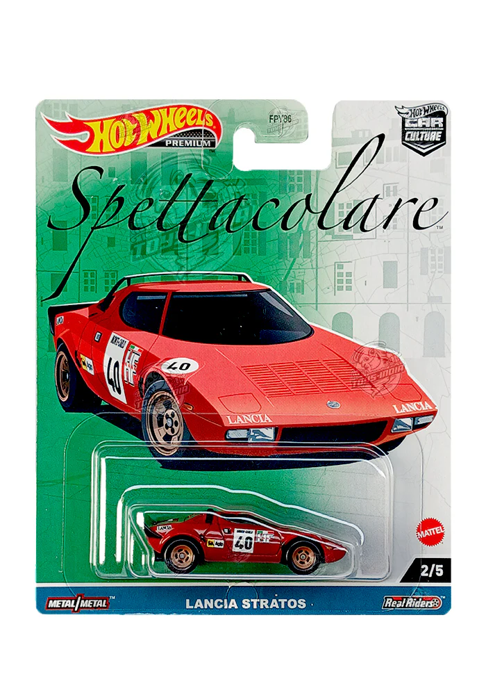 EXCLUSIVES Hot Wheels Premium Spettacolare Lancia Stratos - Red - 2022 Card (With Protector Case)