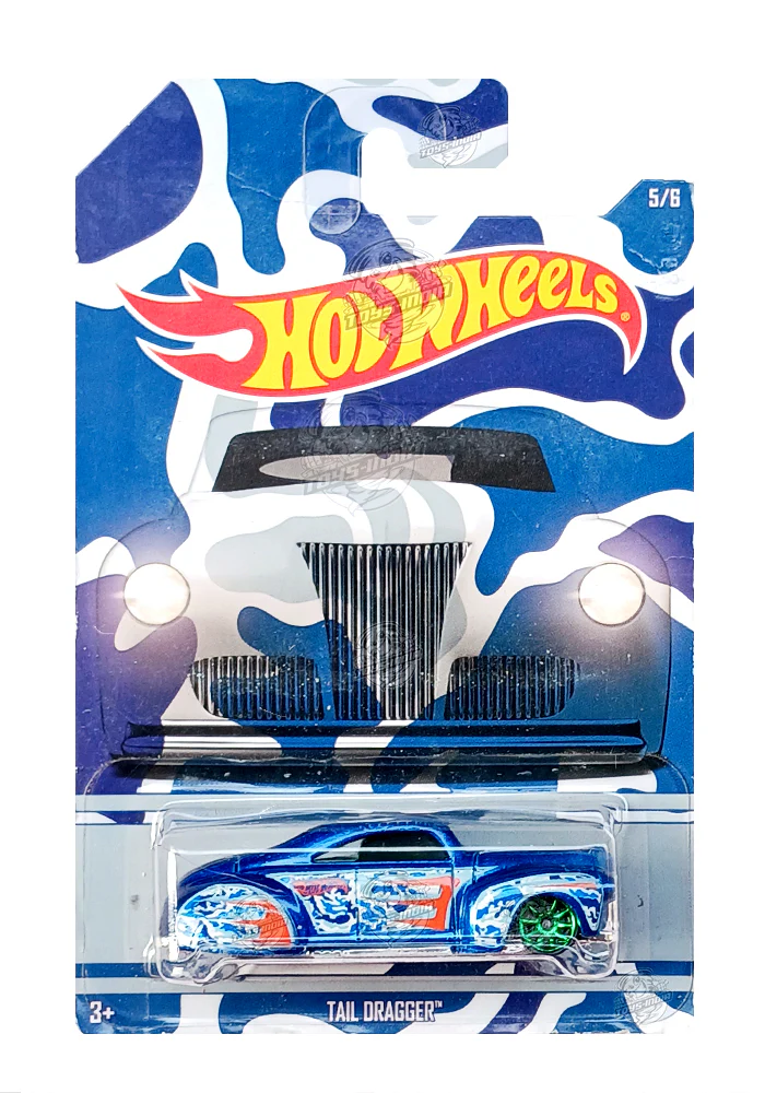 EXCLUSIVES Hot Wheels Premium Tail Dragger - Blue - 2015 Card (Blister Damage / Car in Excellent Condition) (With Protector Case)