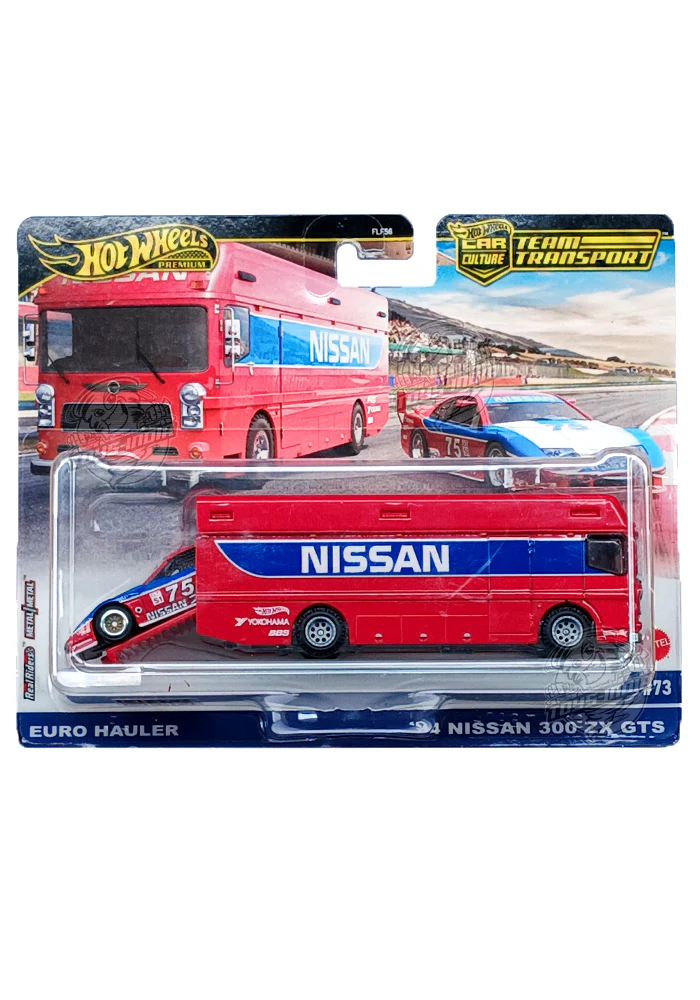 EXCLUSIVES Hot Wheels Premium Team Transport '94 Nissan 300 ZX GTS & Euro Hauler - Red - 2024 Card