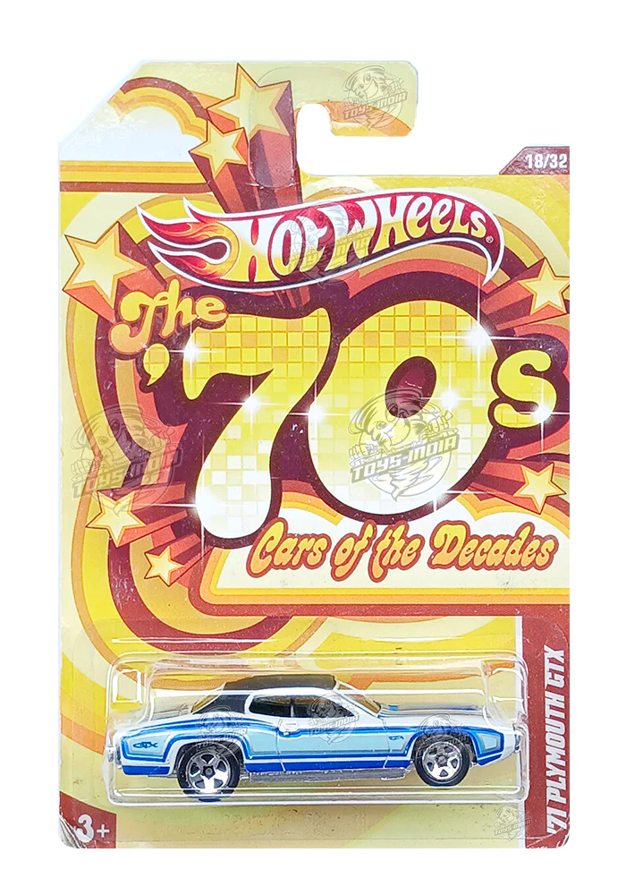 EXCLUSIVES Hot Wheels Premium The 70's Cars of the Decades '71 Plymouth GTX - White / Blue - 2011 Card (With Protector Case)