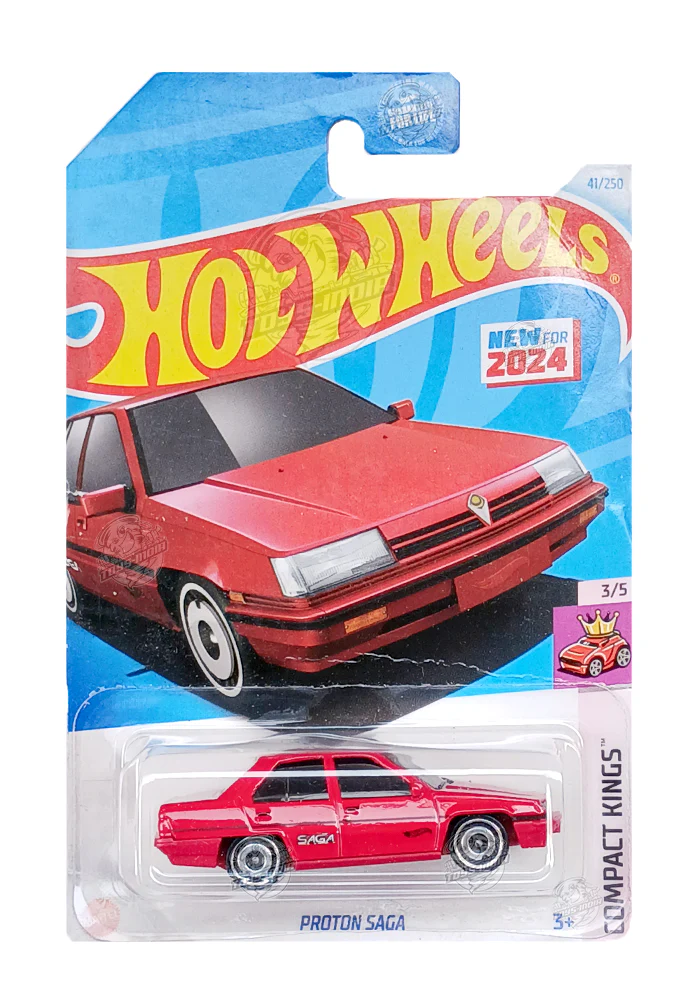 EXCLUSIVES Hot Wheels Proton Saga - Red - 2021 Card (Creased Card / Car in Excellent Condition) (With Protector Case)