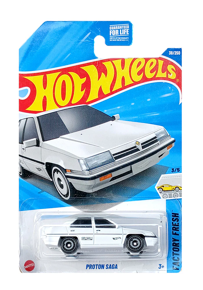 EXCLUSIVES Hot Wheels Proton Saga - White - 2024 Card (With Protector Case)