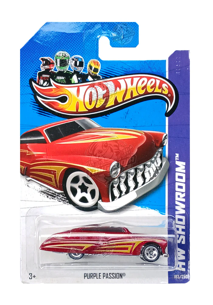 EXCLUSIVES Hot Wheels Purple Passion - Red / Yellow - 2012 Card (With Protector Case)