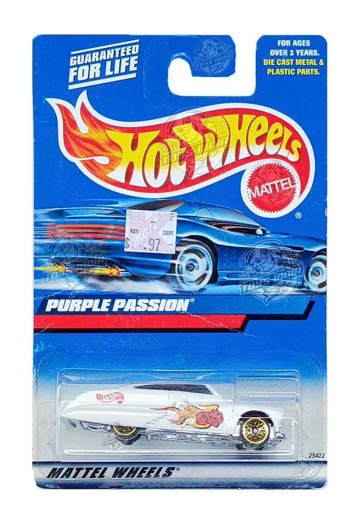 EXCLUSIVES Hot Wheels Purple Passion - White - 1999 Card (Creased Card / Car in Excellent Condition) (With Protector Case)
