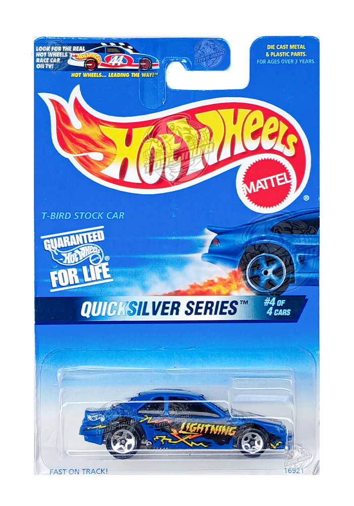 EXCLUSIVES Hot Wheels Quick Silver Series T-Bird Stock Car - Blue - 1996 Card (With Protector Case)