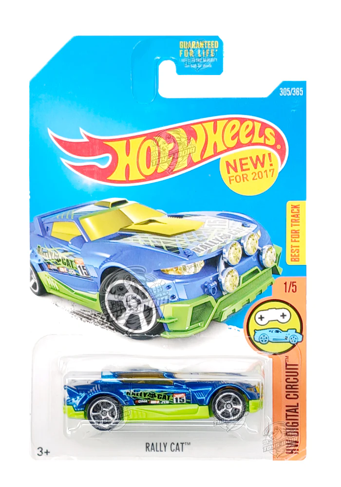 EXCLUSIVES Hot Wheels Rally Cat - Blue / Green - 2015 Card (With Protector Case)