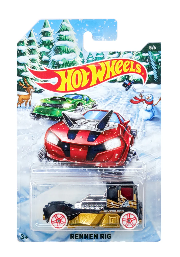 EXCLUSIVES Hot Wheels Rennen Rigs - Black / Golden - 2017 Card (With Protector Case)