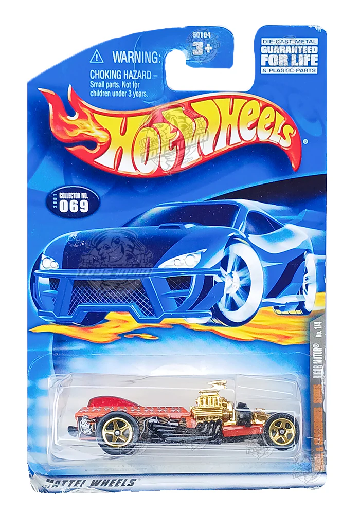 EXCLUSIVES Hot Wheels Rigor Motor - Red / Golden - 2000 Card (With Protector Case)