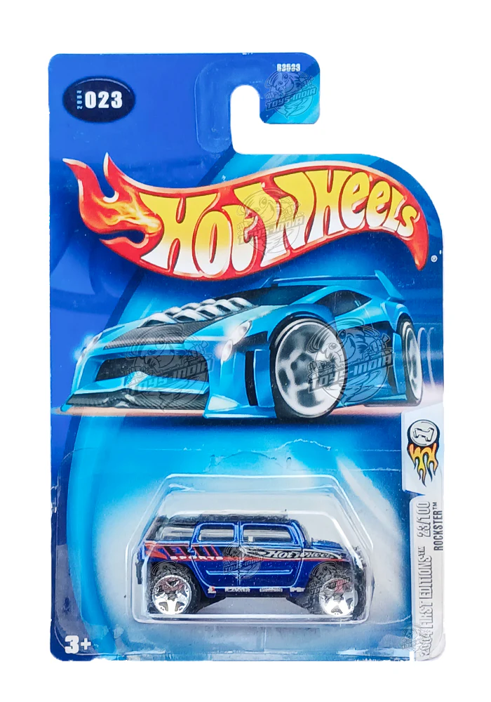 EXCLUSIVES Hot Wheels Rockster - Blue - 2003 Card (Card Damage / Car in Excellent Condition) (With Protector Case)