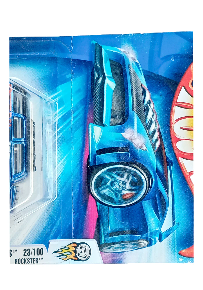 EXCLUSIVES Hot Wheels Rockster - Blue - 2003 Card (Creased Card / Car in Excellent Condition) (With Protector Case) - Image 2
