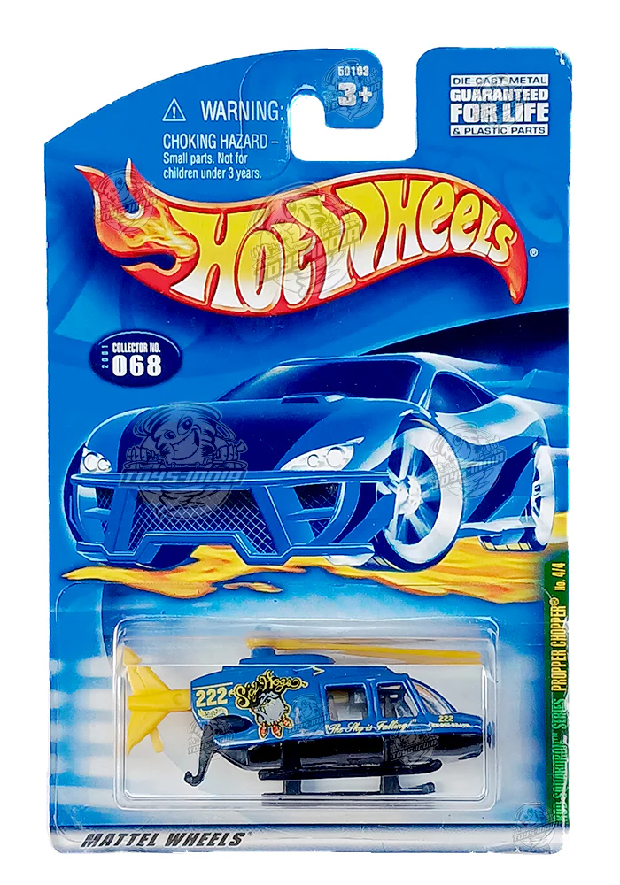 EXCLUSIVES Hot Wheels Rod Squardron Series Propper Chopper - Blue / Yellow - 2000 Card (With Protector Case)