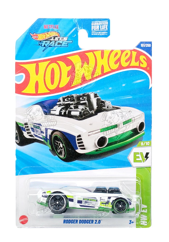EXCLUSIVES Hot Wheels Rodger Dodger 2.0 - White / Green - 2024 Card (Blister Damage / Car in Excellent Condition) (With Protector Case)