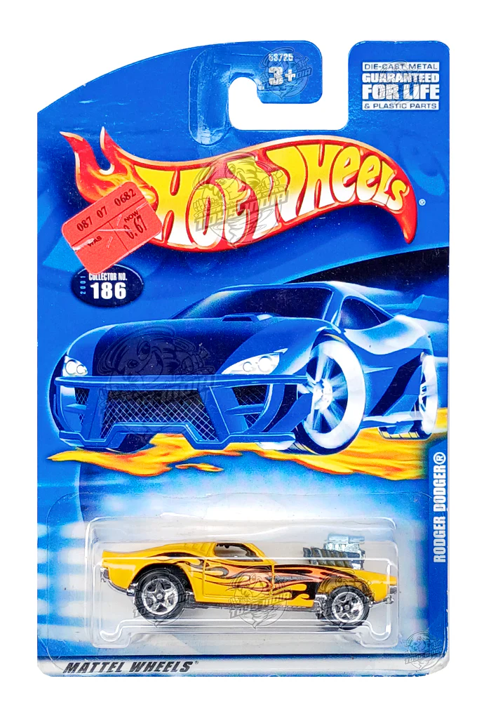 EXCLUSIVES Hot Wheels Rodger Dodger - Yellow - 2000 Card (With Protector Case)