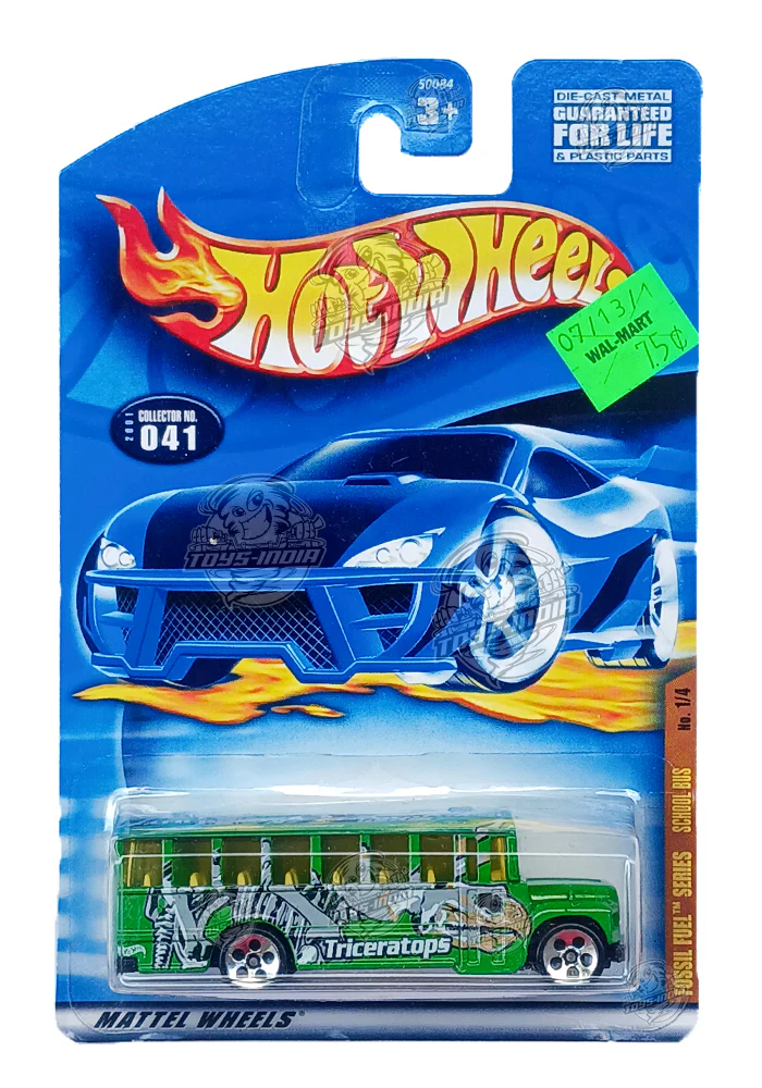 EXCLUSIVES Hot Wheels School Bus - Green - 2000 Card (With Protector Case)