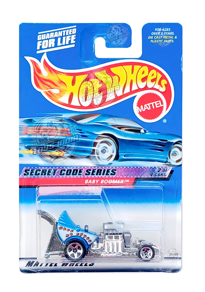 EXCLUSIVES Hot Wheels Secret Code Series Baby Boomer  - Blue / Silver - 1999 Card (With Protector Case)