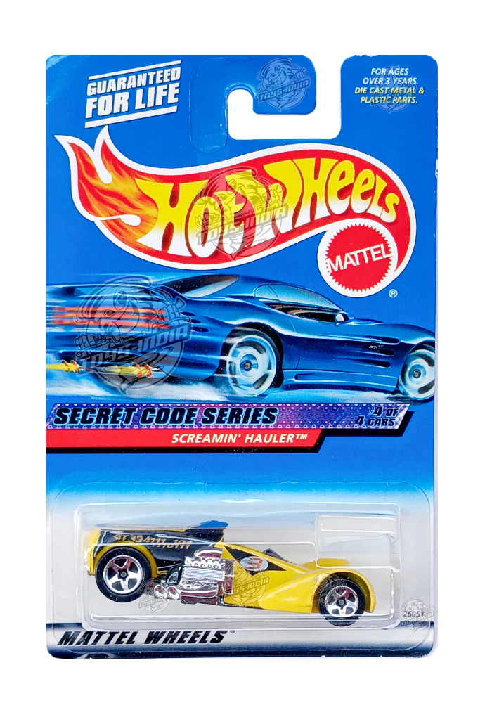 EXCLUSIVES Hot Wheels Secret Code Series Screamin' Hauler - Yellow - 1999 Card (With Protector Case)