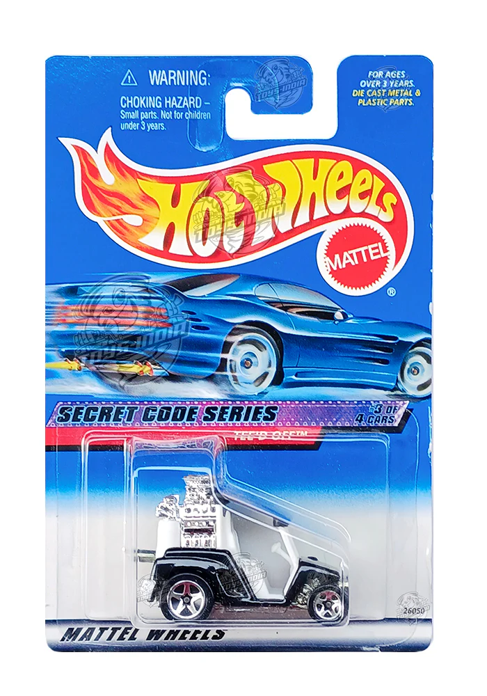 EXCLUSIVES Hot Wheels Secret Code Series Tee'd Off - Black / White - 1999 Card (With Protector Case)