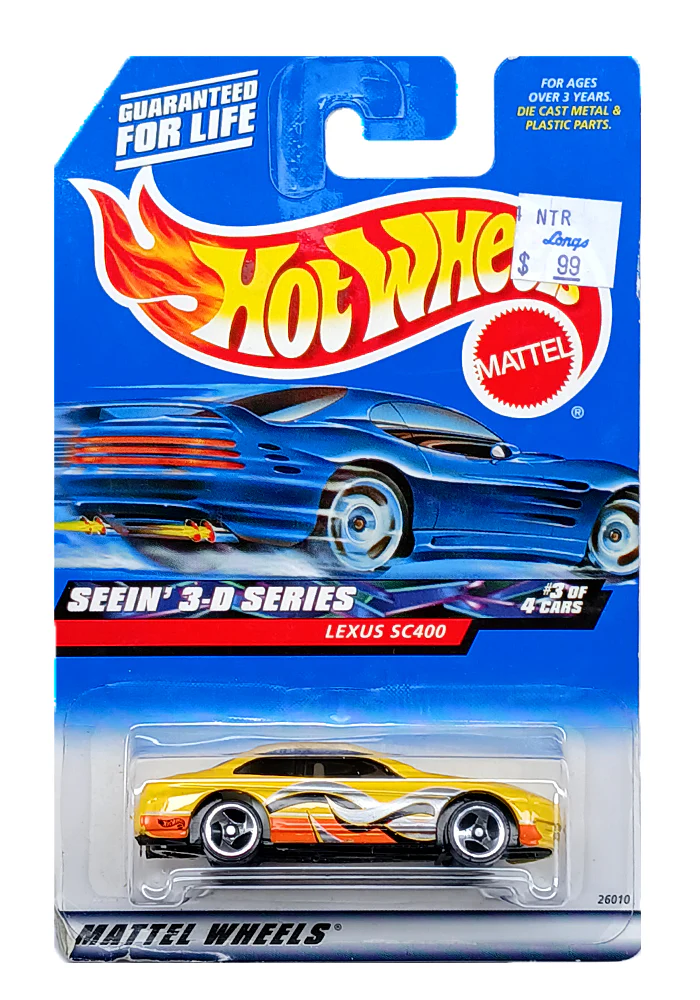EXCLUSIVES Hot Wheels Seein' 3-D Series Lexus SC400 - Yellow - 1999 Card (With Protector Case) - Image 3