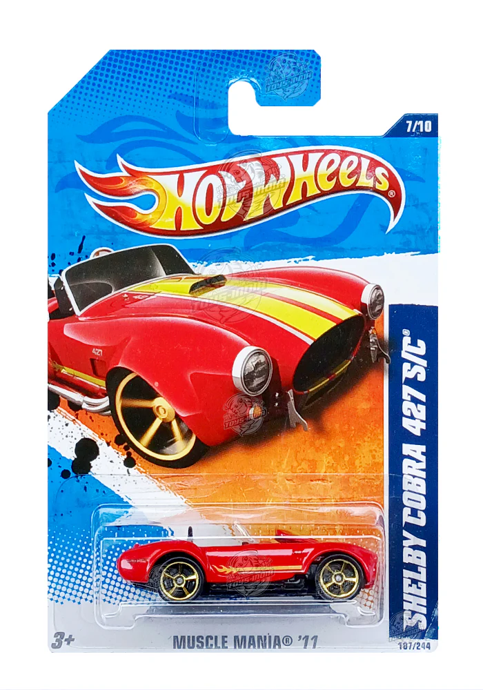 EXCLUSIVES Hot Wheels Shelby Cobra 427 S/C - Red / Yellow - 2010 Card (With Protector Case)