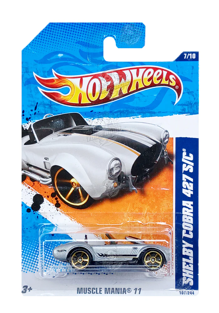 EXCLUSIVES Hot Wheels Shelby Cobra 427 S/C  - Silver / Black - 2010 Card (With Protector Case)