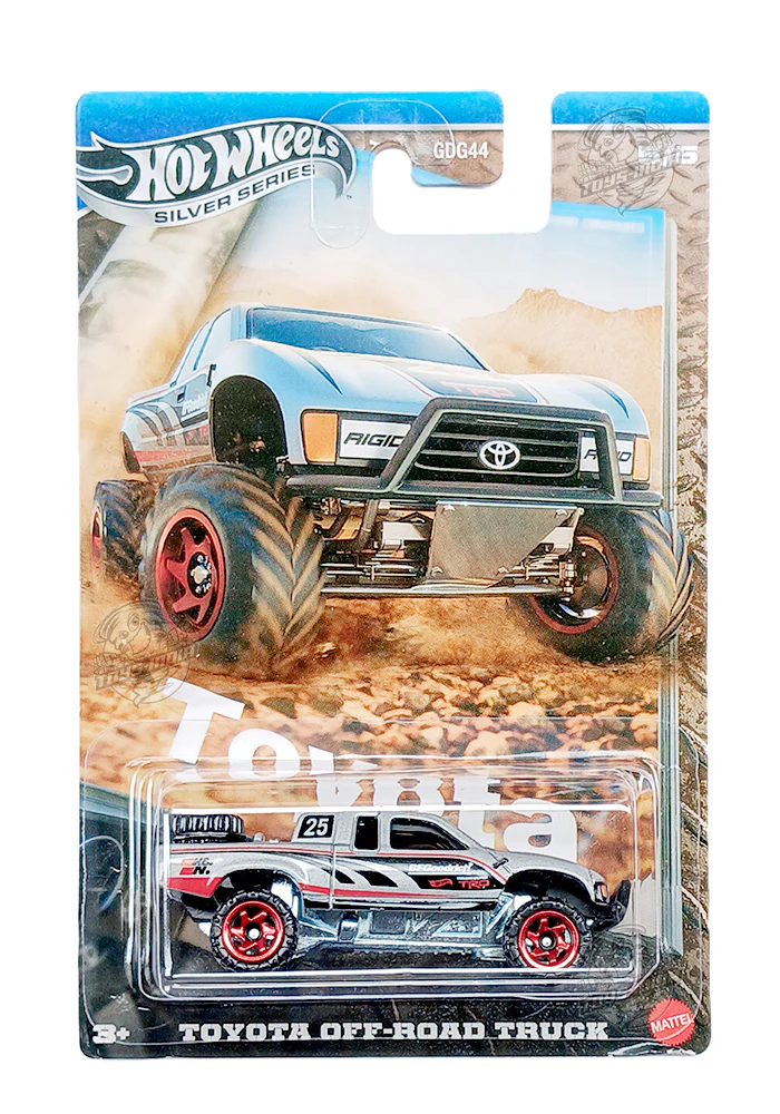 EXCLUSIVES Hot Wheels Silver Series Toyota Off Road Truck - Silver / Red - 2024 Card (With Protector Case)
