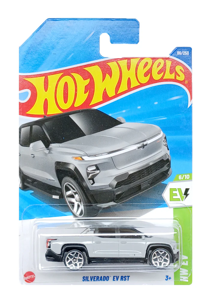 EXCLUSIVES Hot Wheels Silverado EV RST - Silver - 2024 Card (With Protector Case)