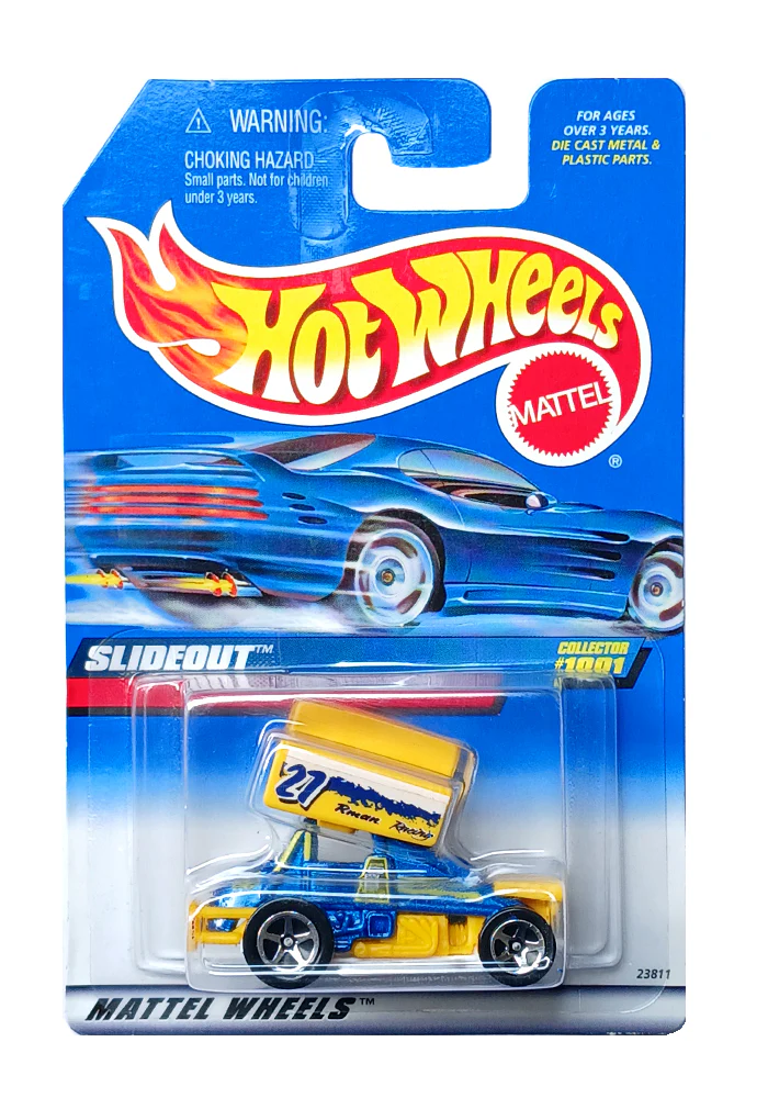 EXCLUSIVES Hot Wheels Slideout - Blue / Yellow - 1997 Card (With Protector Case)