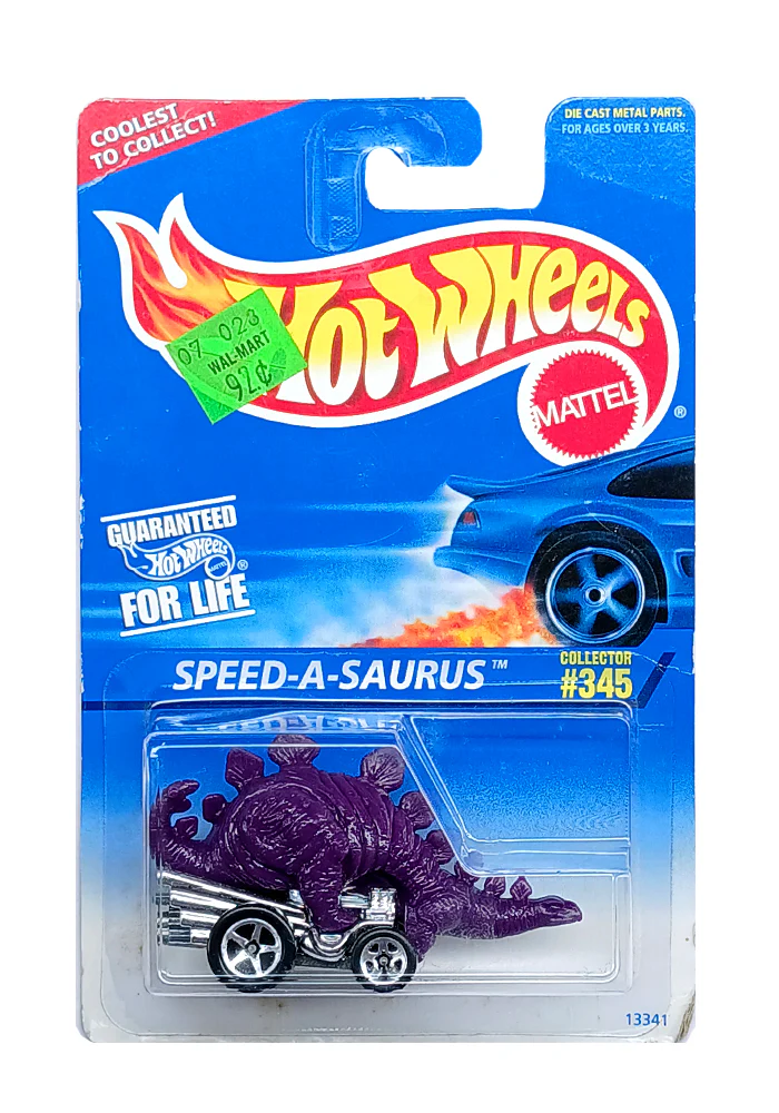 EXCLUSIVES Hot Wheels Speed-A-Saurus - Purple / Silver - 1996 Card (With Protector Case)