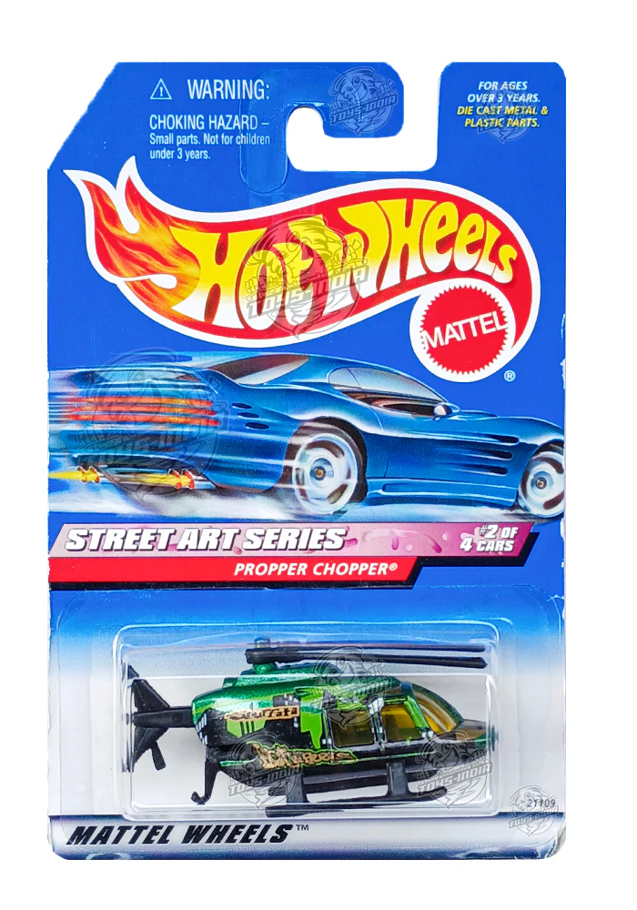 EXCLUSIVES Hot Wheels Street Art Series Propper Chopper - Green / Black - 1998 Card (With Protector Case)