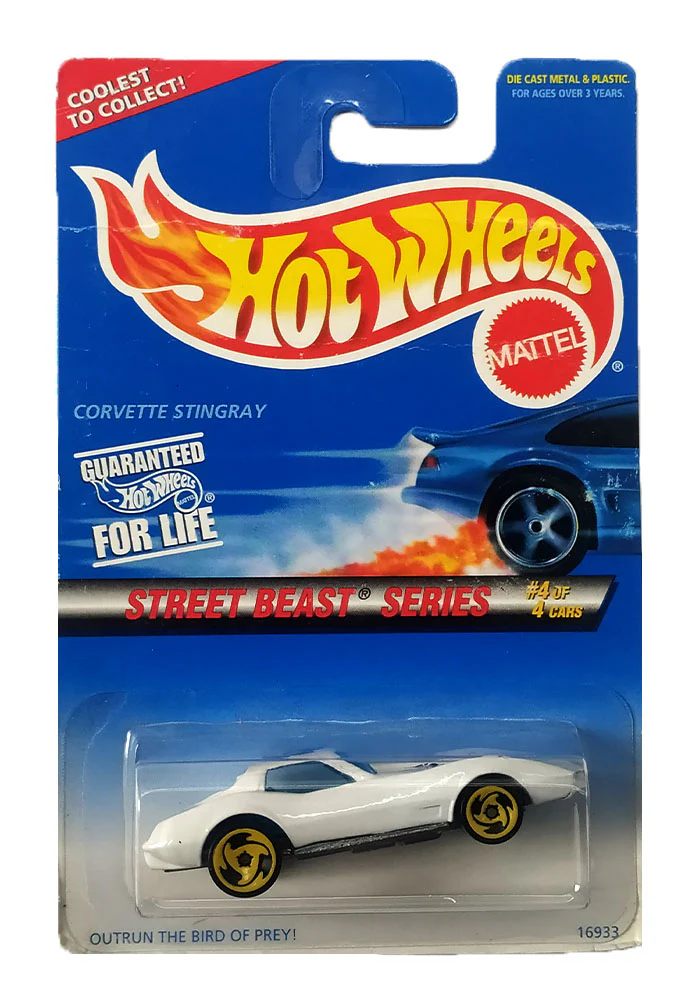 EXCLUSIVES Hot Wheels Street Beast Series Corvette Stingray - White - 1996 Card (With Protector Case)