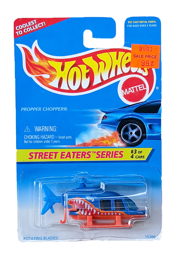 EXCLUSIVES Hot Wheels Street Eaters Series Propper Chopper - Blue / Orange - 1995 Card (With Protector Case)