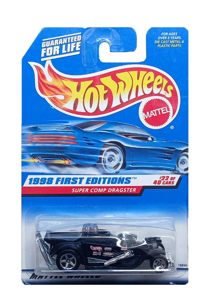 EXCLUSIVES Hot Wheels Super Comp Dragster - Black - 1997 Card (With Protector Case)