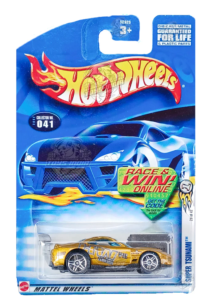 EXCLUSIVES Hot Wheels Super Tsunami - Golden - 2001 Card (With Protector Case)