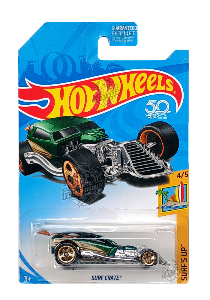 EXCLUSIVES Hot Wheels Surf Crate - Green / Silver - 2017 Card (With Protector Case)