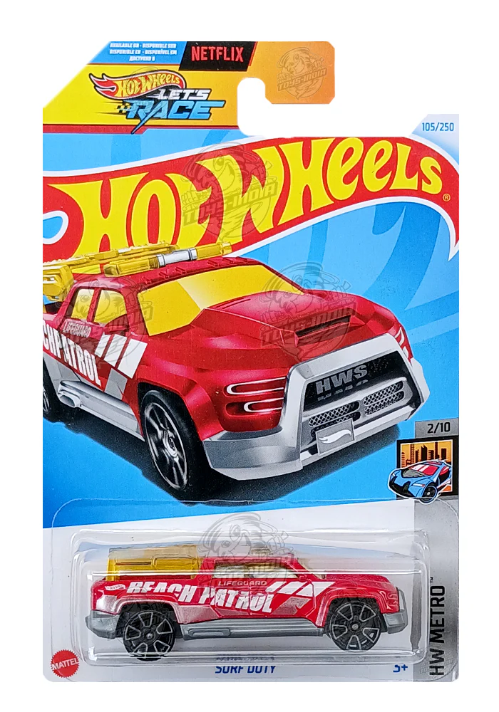 EXCLUSIVES Hot Wheels Surf Duty - Red - 2021 Card (With Protector Case)