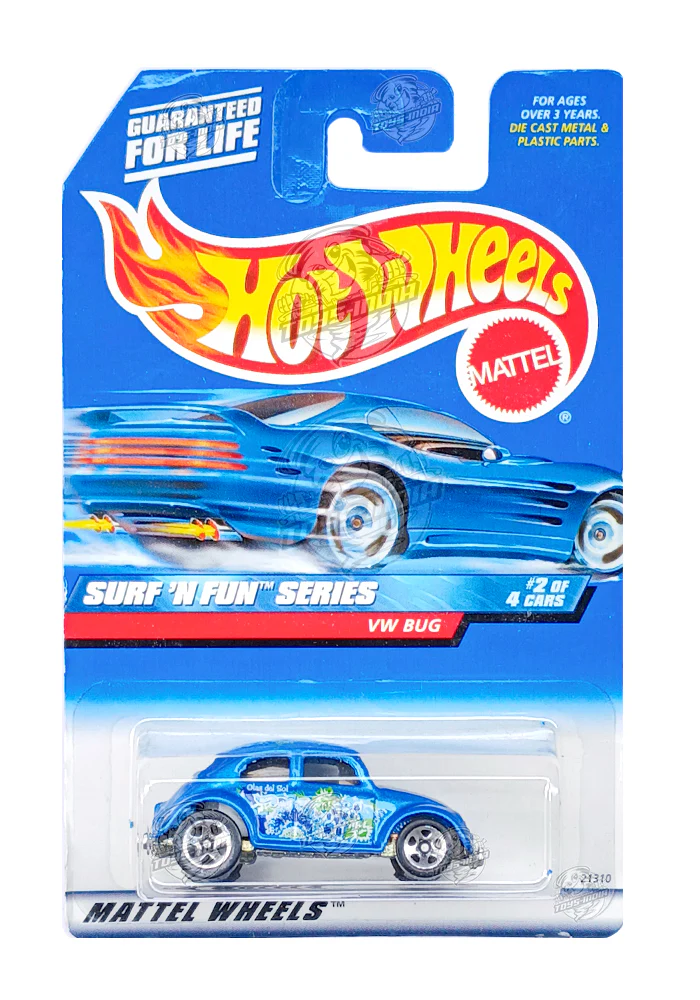 EXCLUSIVES Hot Wheels Surf N Fun Series VW Bug - Blue - 1998 Card (With Protector Case)