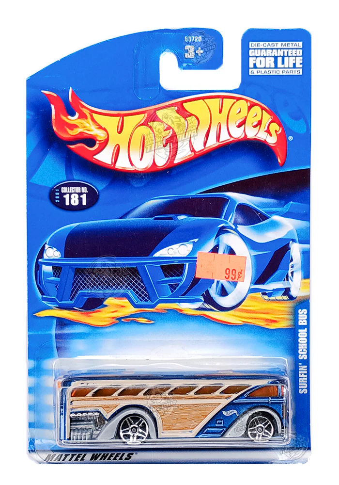 EXCLUSIVES Hot Wheels Surfin' School Bus - Blue / Brown - 2000 Card (With Protector Case)