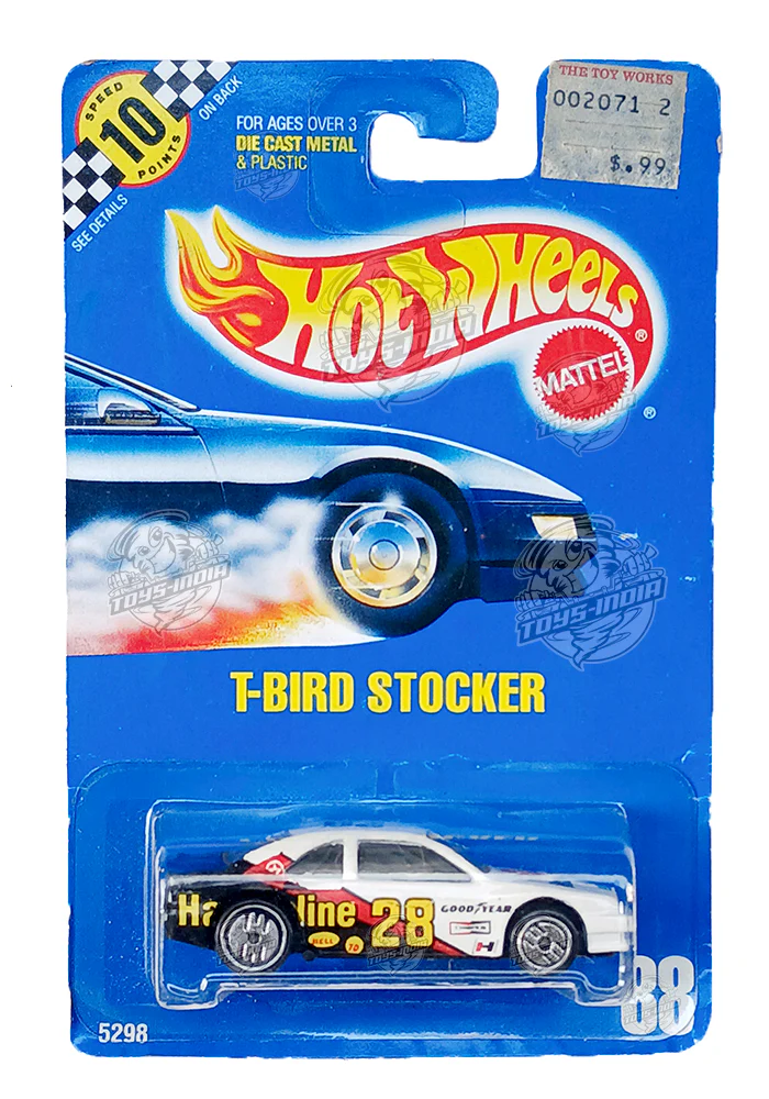 EXCLUSIVES Hot Wheels T-Bird Stocker - White / Black - 1990 Card (With Protector Case)