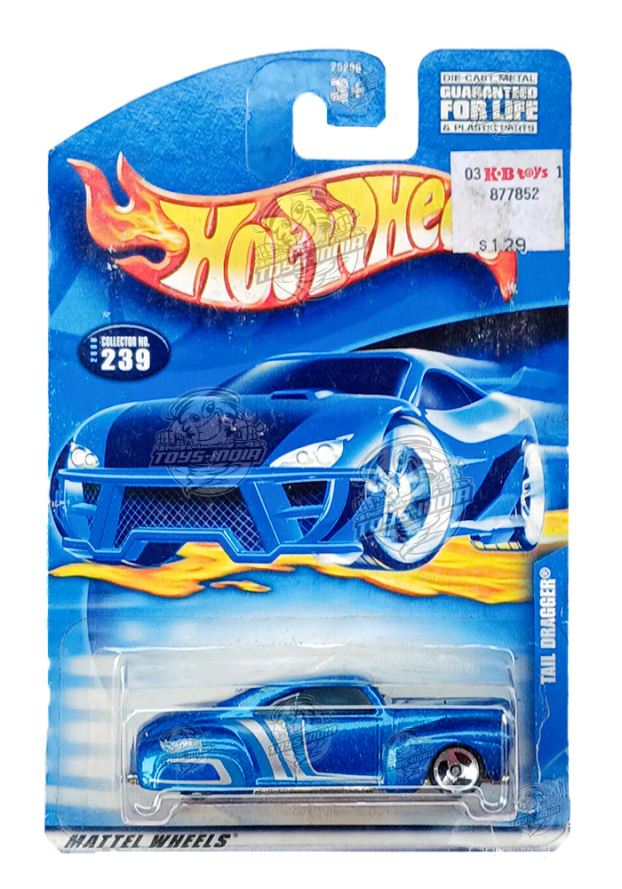 EXCLUSIVES Hot Wheels Tail Dragger - Blue - 2000 Card (Creased Card / Car in Excellent Condition) (With Protector Case)