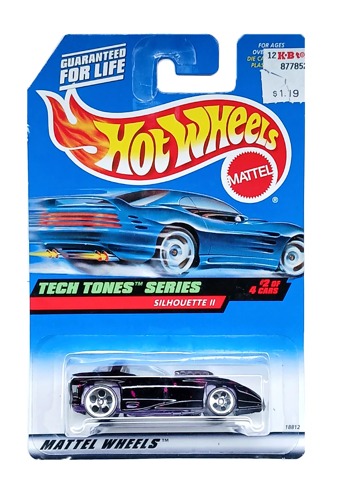 EXCLUSIVES Hot Wheels Tech Tones Series Silhouette II - Black - 1997 Card (With Protector Case) - Image 2