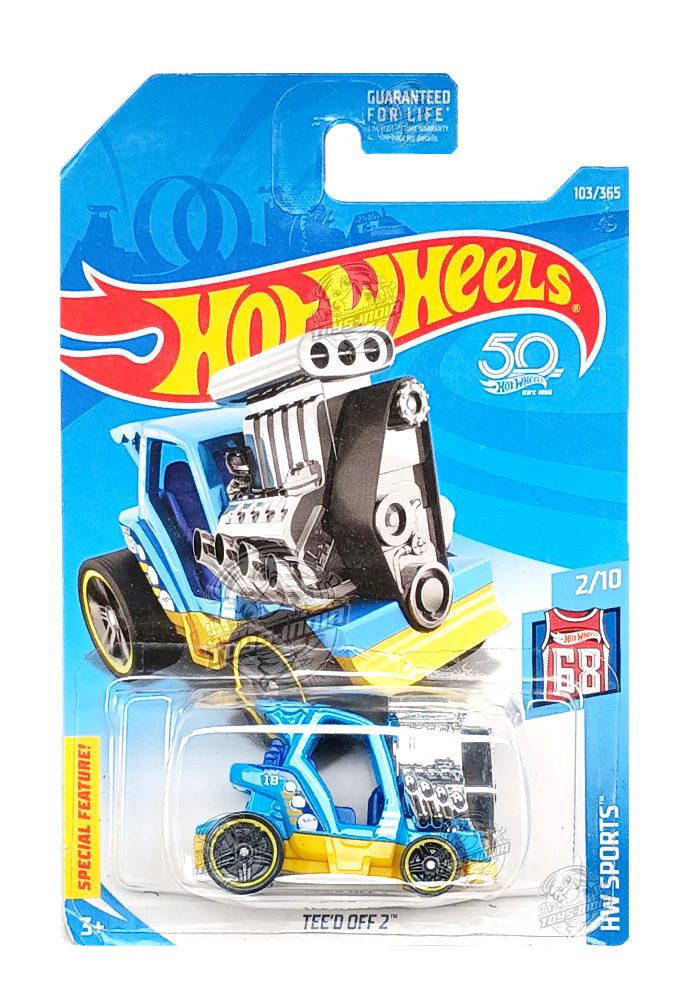 EXCLUSIVES Hot Wheels Tee'd Off 2 - Blue / Yellow - 2017 Card (With Protector Case)