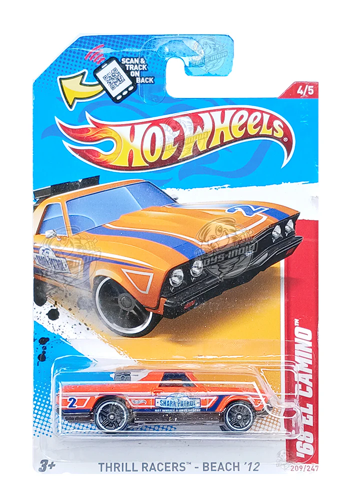 EXCLUSIVES Hot Wheels Thrill Racers '68 EL Camino - Orange - 2011 Card (Blister Damage / Car in Excellent Condition) (With Protector Case)