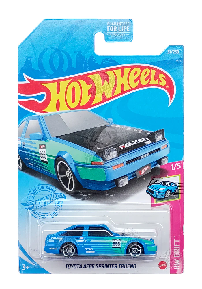 EXCLUSIVES Hot Wheels Toyota AE86 Sprinter Trueno - Blue / Green - 2020 Card (With Protector Case)