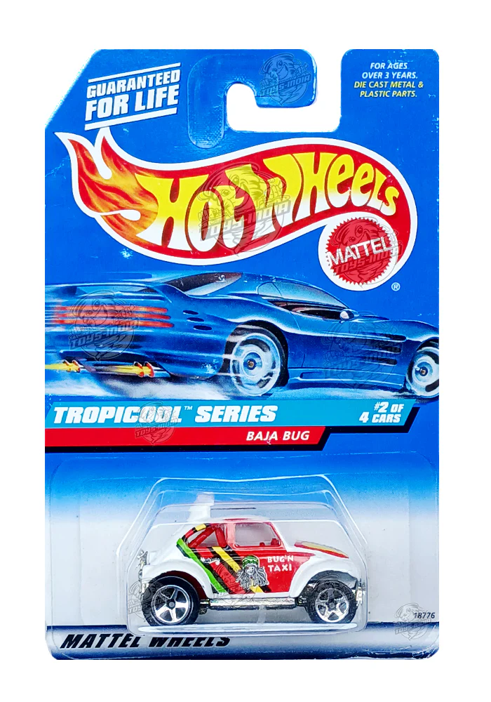 EXCLUSIVES Hot Wheels Tropicool Series Baja Bug - White / Red - 1997 Card (With Protector Case)