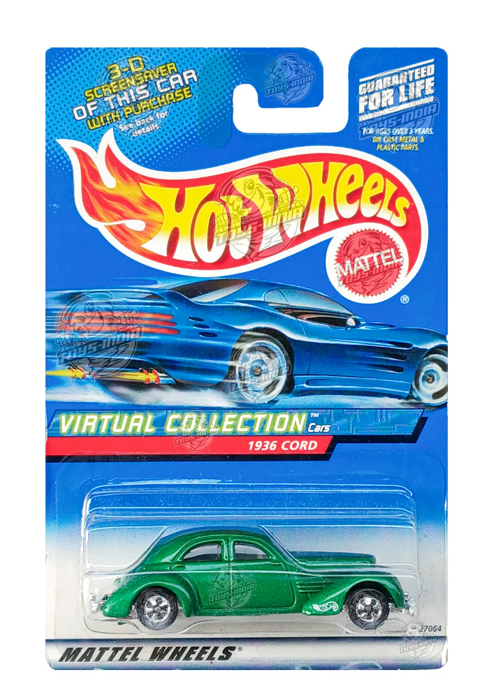 EXCLUSIVES Hot Wheels Virtual Collection Cars 1936 Cord - Green - 1999 Card (With Protector Case)