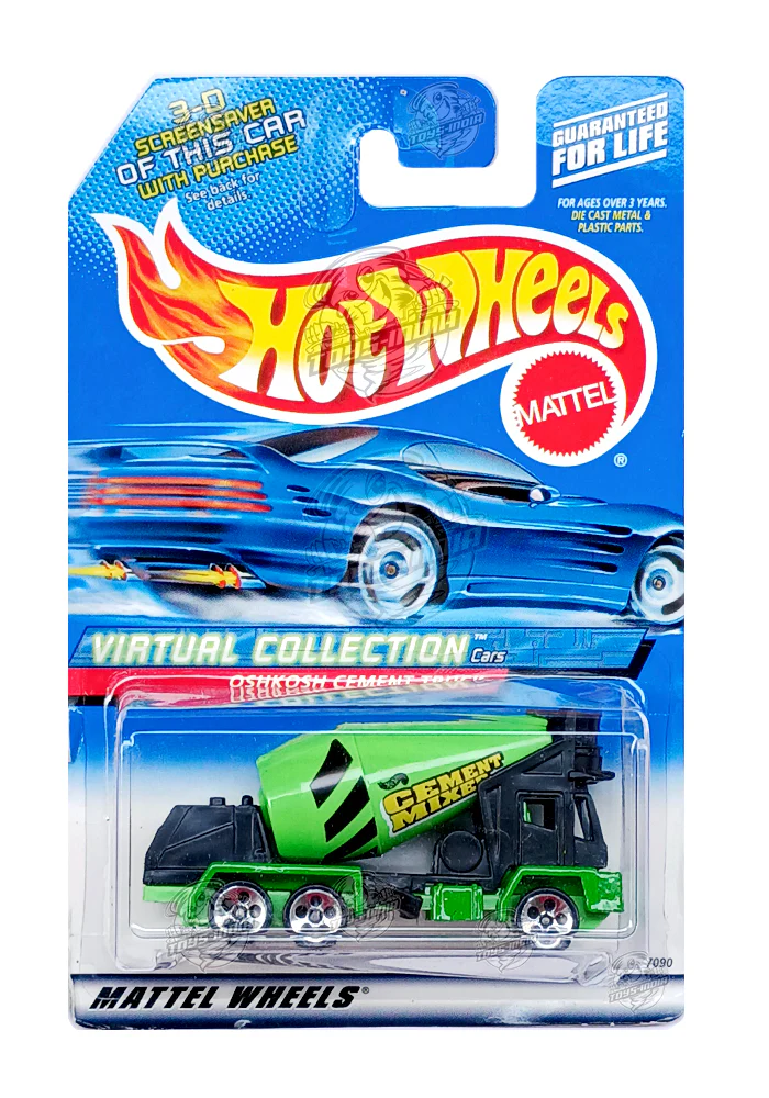 EXCLUSIVES Hot Wheels Virtual Collection Oshkosh Cement Truck - Black / Green - 1999 Card (With Protector Case)