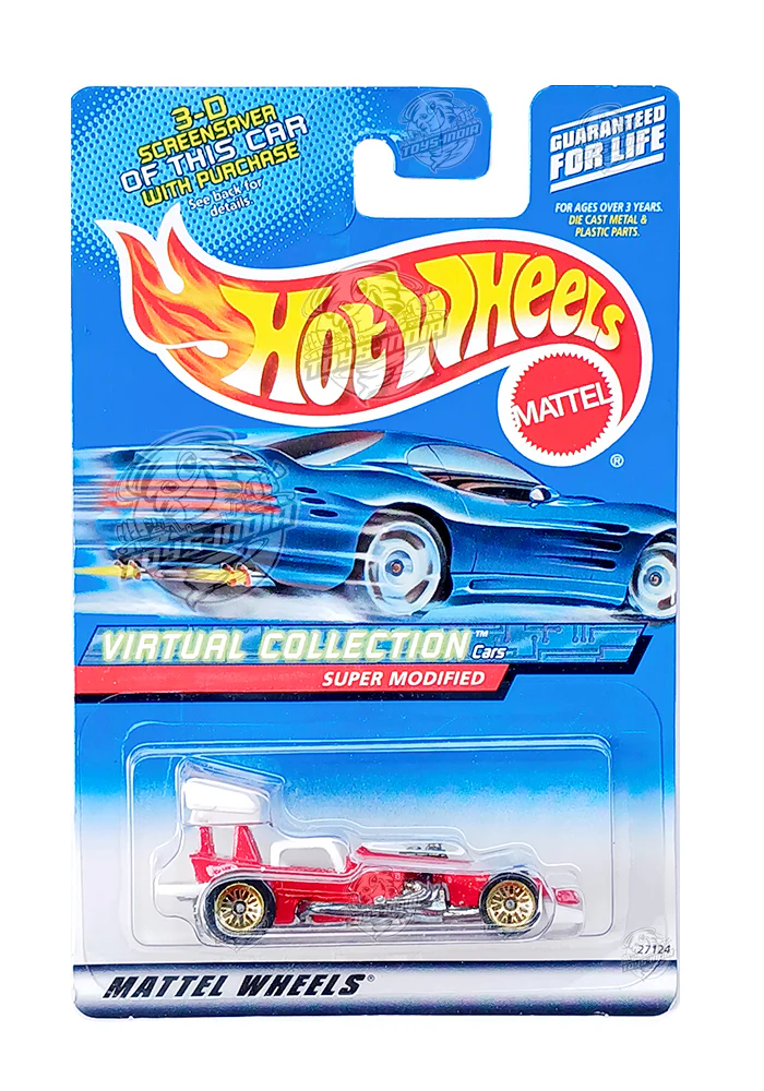 EXCLUSIVES Hot Wheels Virtual Collection Super Modified - Red / White - 1999 Card (With Protector Case) - Image 2