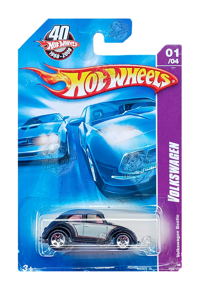 EXCLUSIVES Hot Wheels Volkswagen Beetle - Black / White - 2007 Card (With Protector Case)