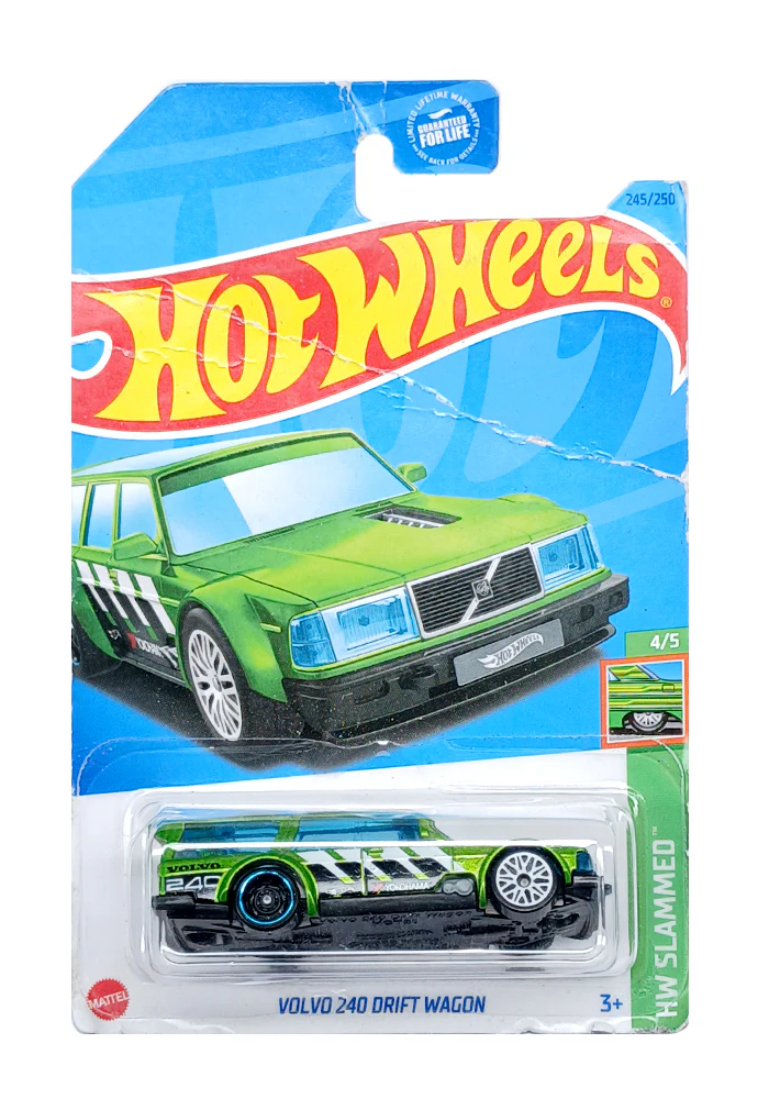EXCLUSIVES Hot Wheels Volvo 240 Drift Wagon - Green - 2021 Card (Creased Card) (With Protector Case)